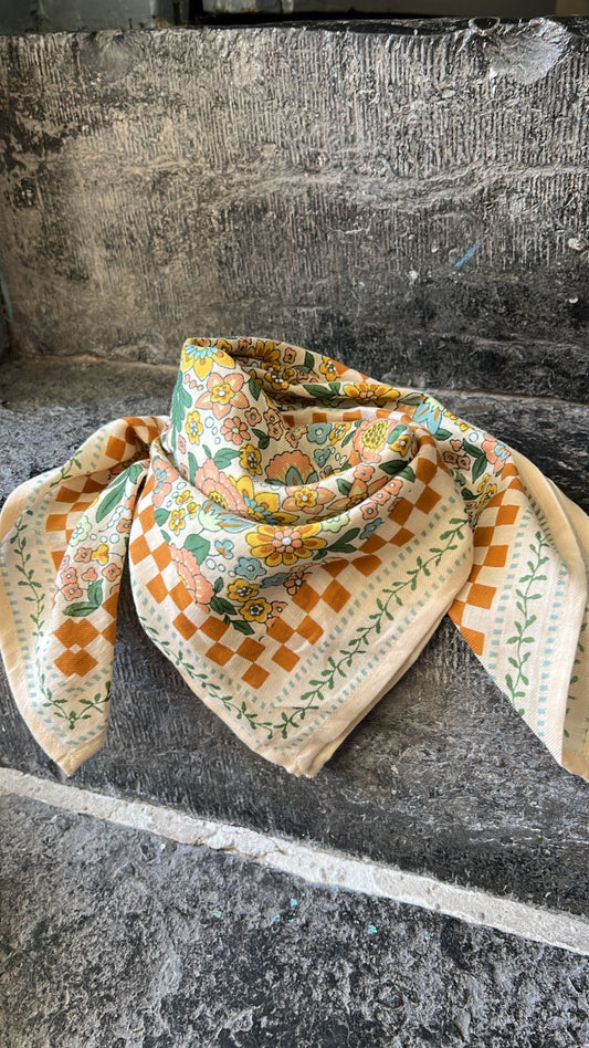 Petit foulard indien AMAIA ROSE/CORAIL BONHEUR DU JOUR Paris