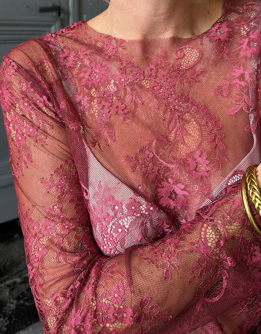 Top en dentelle GILDA Bordeaux