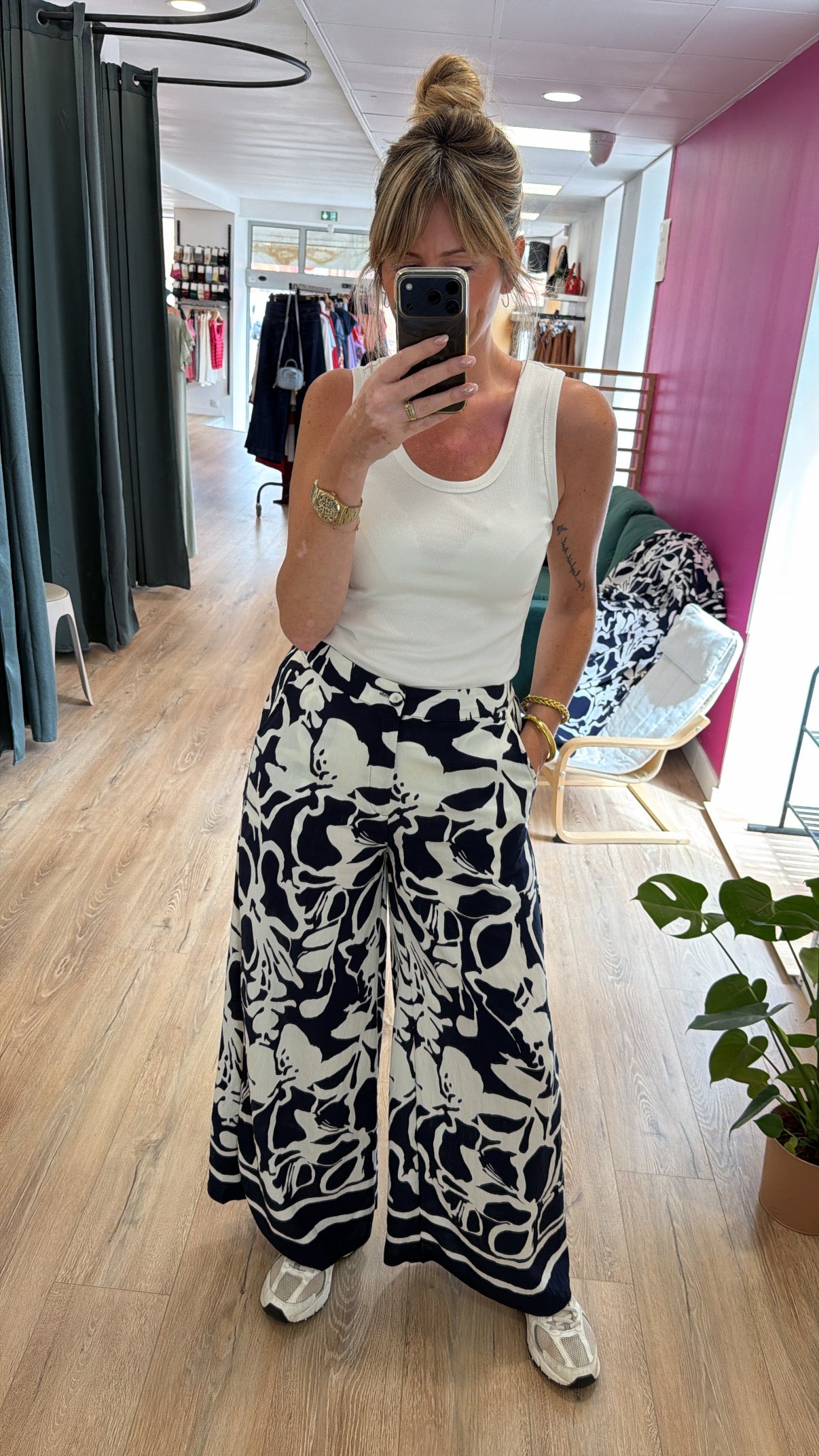 Pantalon FLORE Bleu marine/Blanc