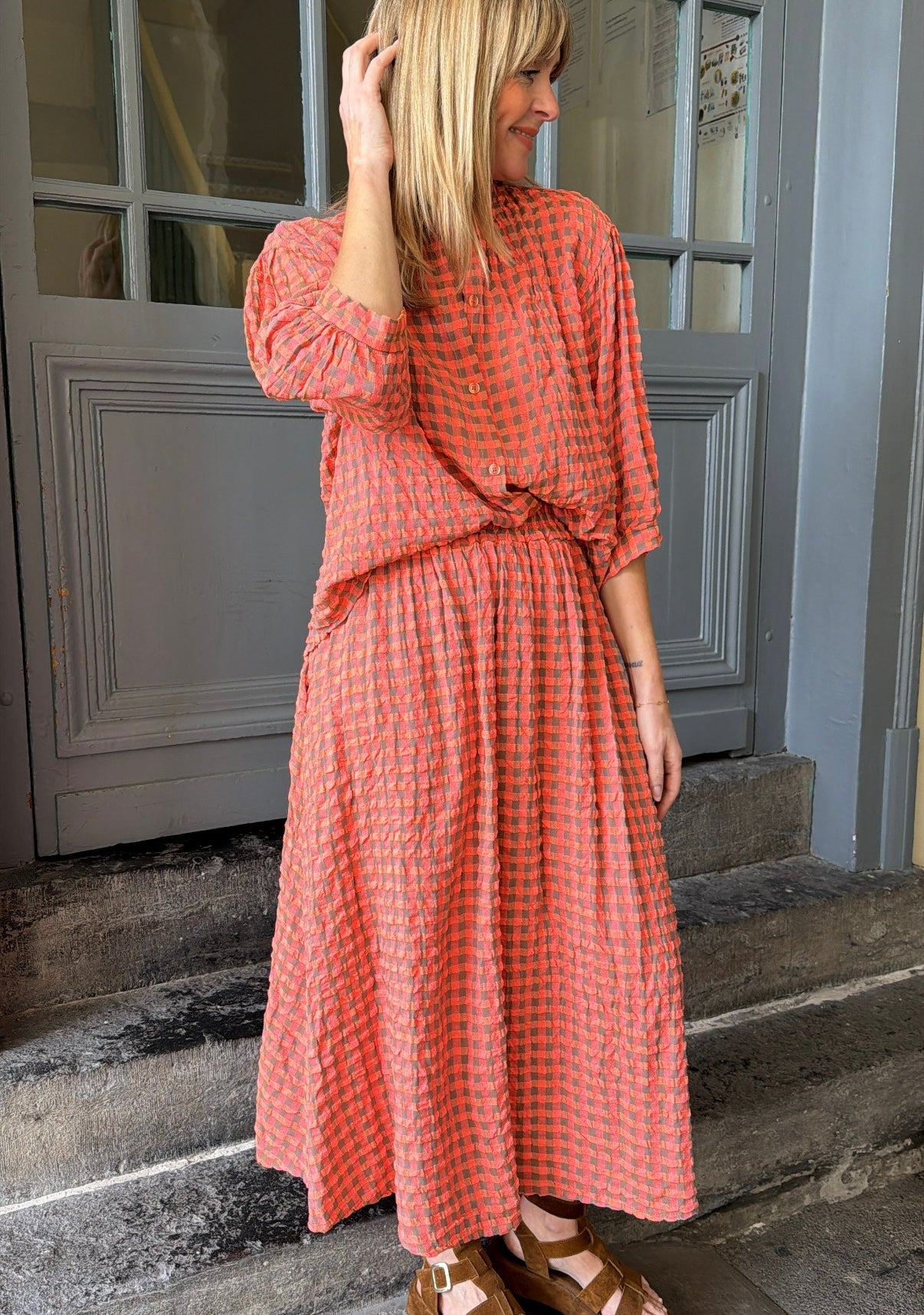 Blouse AMÉLIE Corail fluo/Taupe