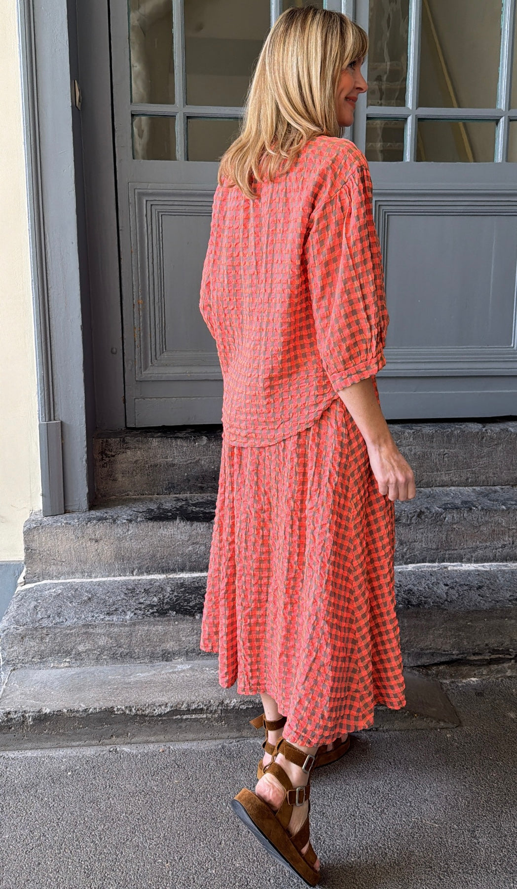 Blouse AMÉLIE Corail fluo/Taupe