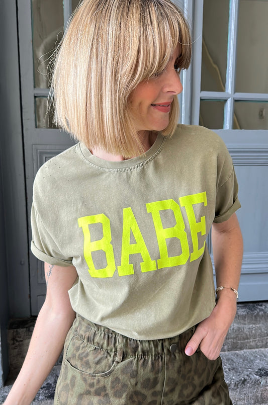 T-shirt BABE Kaki délavé/jaune