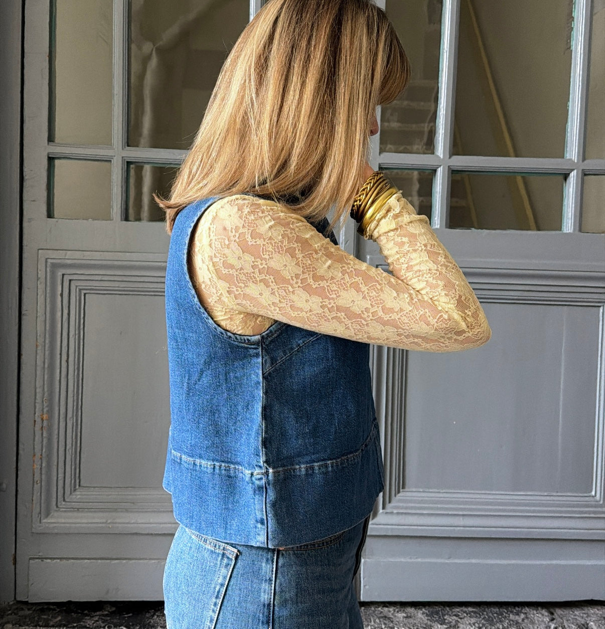 Top SILKE Medium Blue Denim PIECES