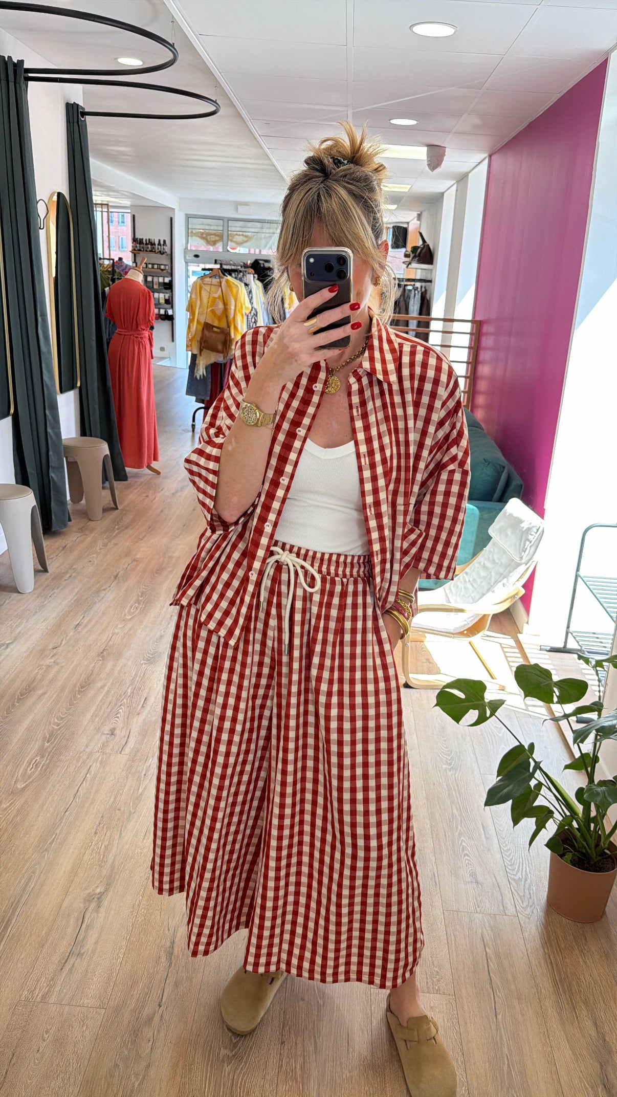 Pantalon ESTER Rouge/Écru