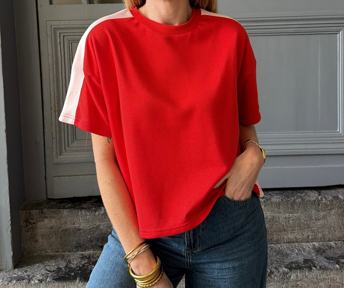T-shirt/Sweat CHILLI Rouge/Rose poudré PIECES