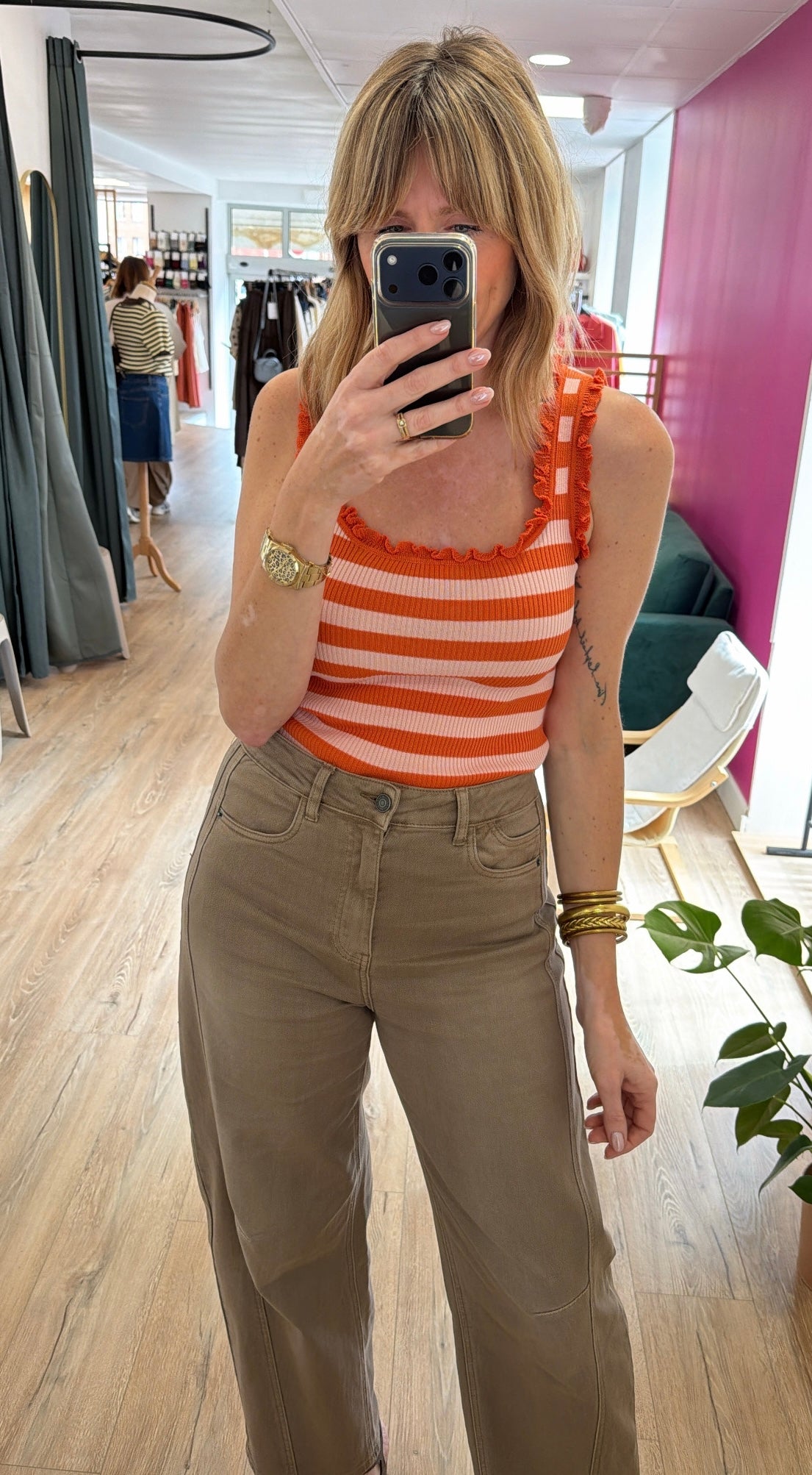 Débardeur SIXTINE Orange/Blanc