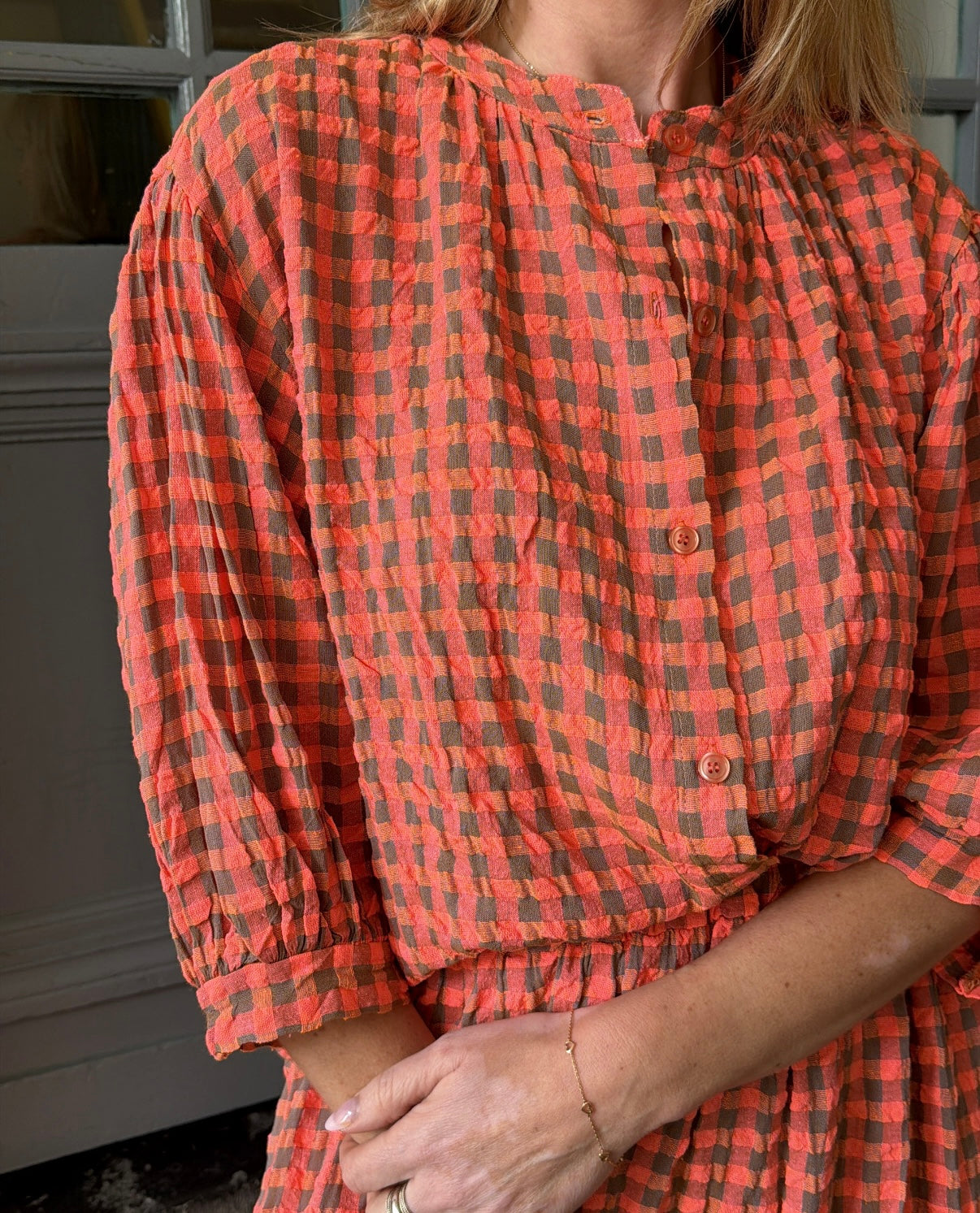 Blouse AMÉLIE Corail fluo/Taupe