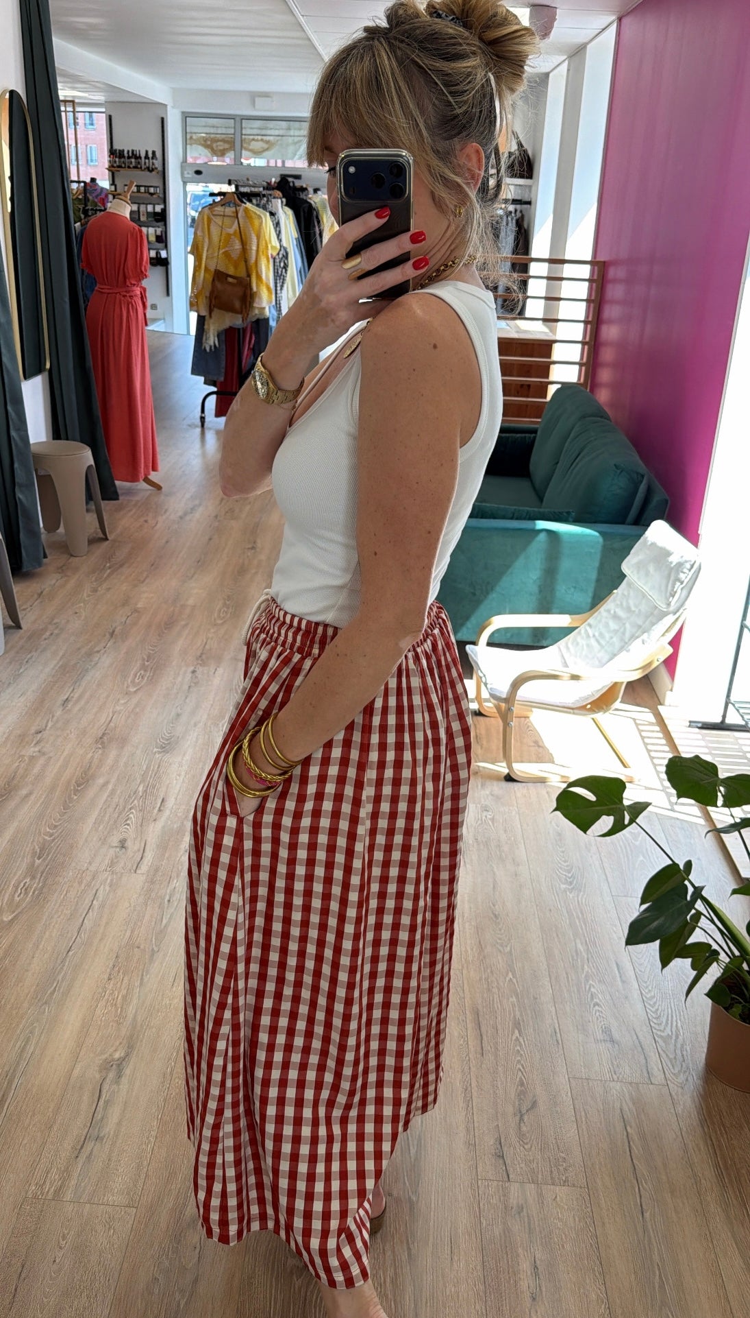 Pantalon ESTER Rouge/Écru
