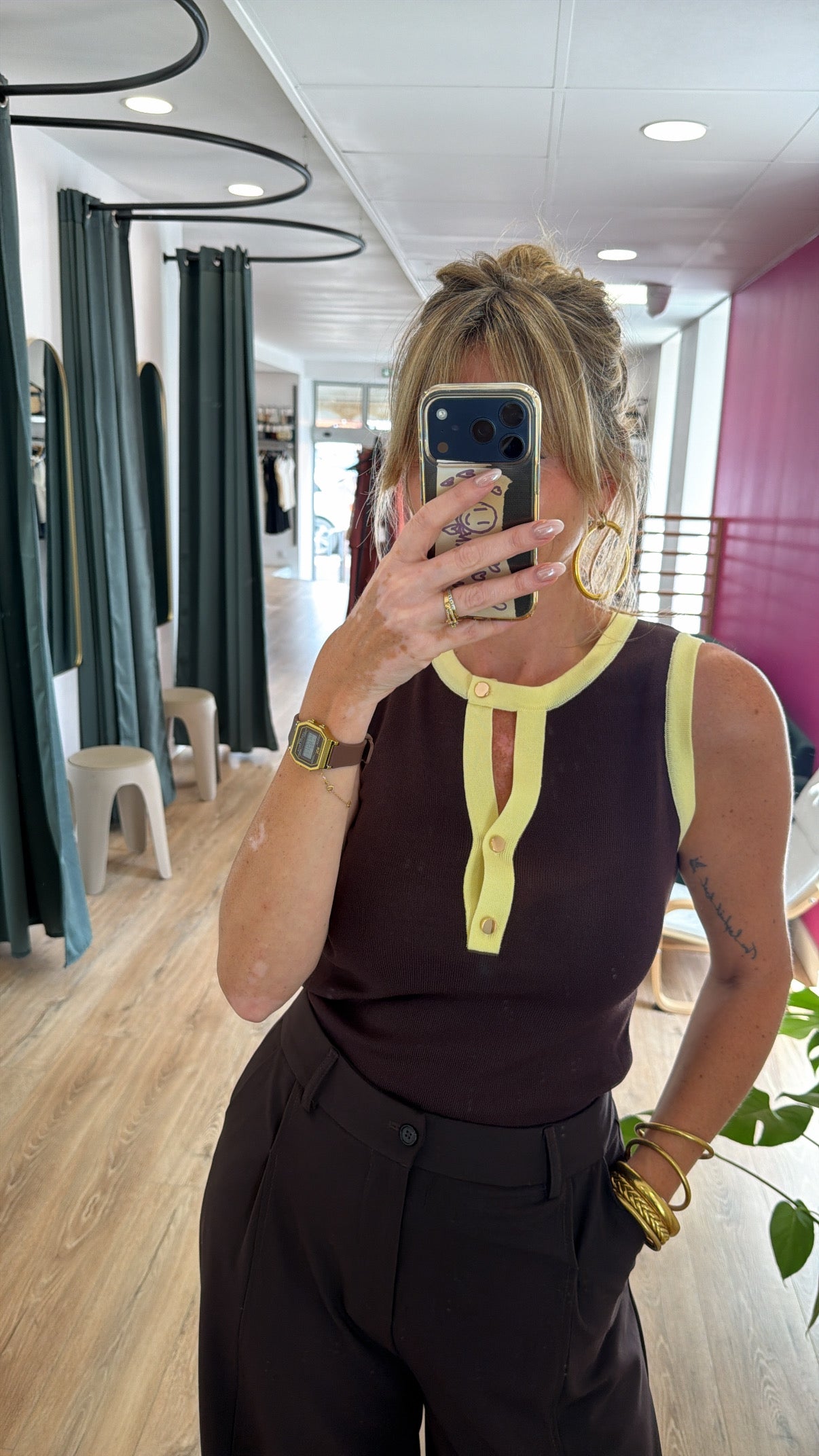 Top MONA Chocolat/Jaune