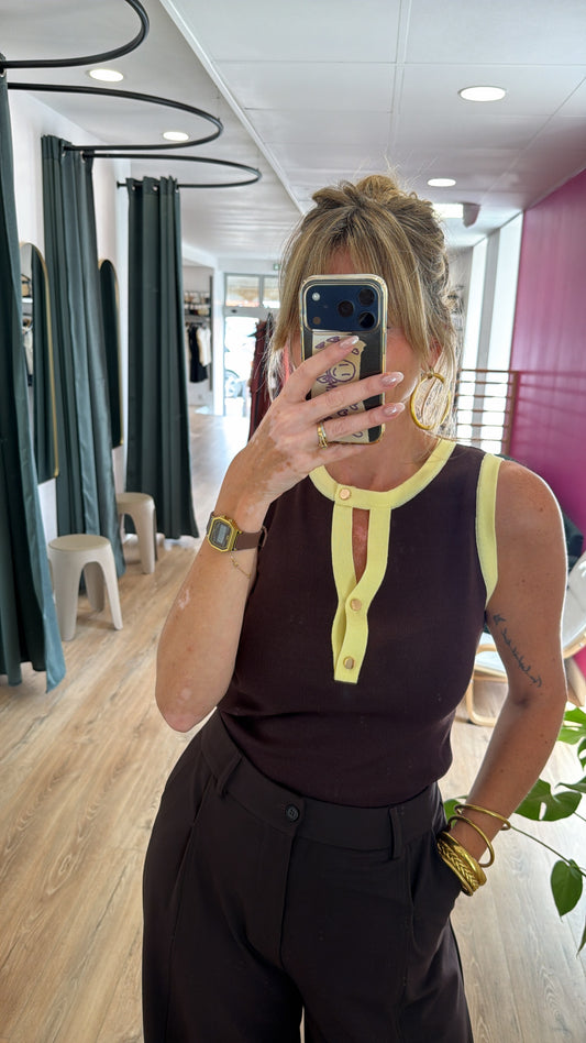 Top MONA Chocolat/Jaune