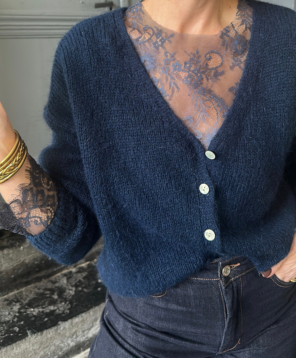 Top en dentelle GILDA Bleu